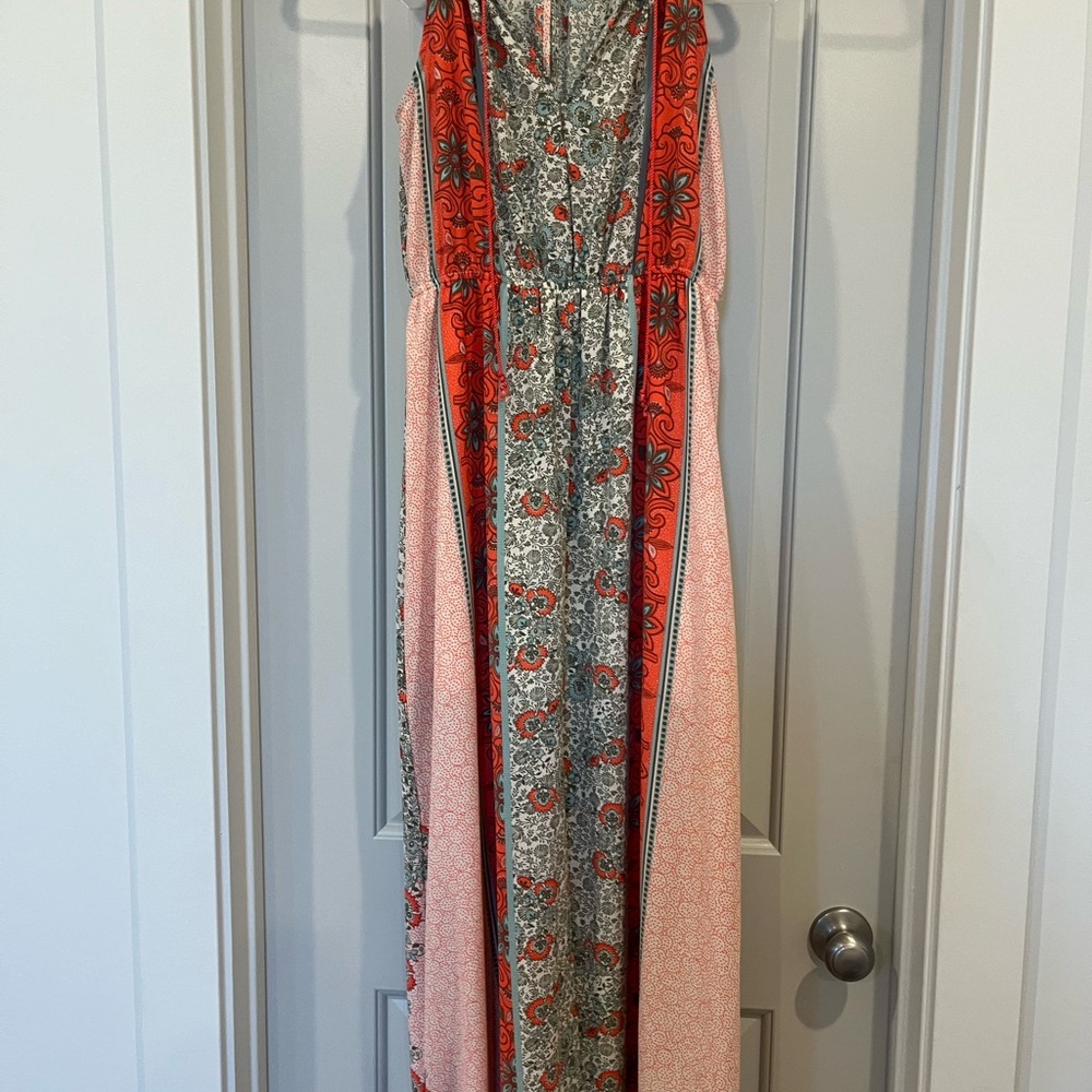 Floral Maxi Dress with Coral Accents